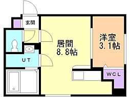 シャトン北10条 3階1LDKの間取り