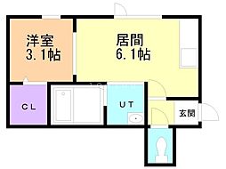 ネージュ元町2 1DKの間取図画像