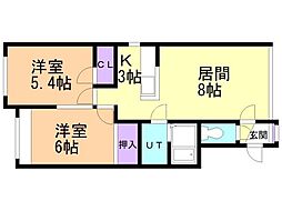 イーストハイム 2LDKの間取図画像