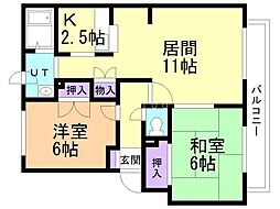 パークハイツB 2LDKの間取図画像