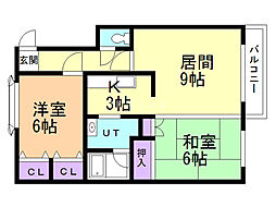 エトワール伏古A 2LDKの間取図画像