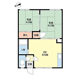 フラワーハイツB 2LDKの間取図画像