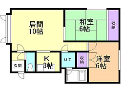 ロイハイム 2LDKの間取図画像