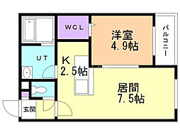 Y'sN10 1LDKの間取図画像