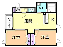 パルクアベニール参番館 2LDKの間取図画像