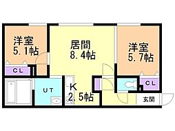 イー・エフ札幌東 2LDKの間取図画像