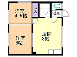 リポーズハイム25 2LDKの間取図画像