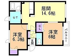 ウィスタリア2 2LDKの間取図画像