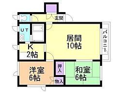 グレーハウス多田 2LDKの間取図画像