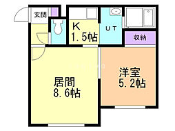 クリスタルパレス 1LDKの間取図画像