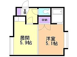 T'sハウス北27条 1DKの間取図画像