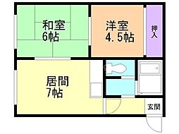 中央マンション 2階2DKの間取り