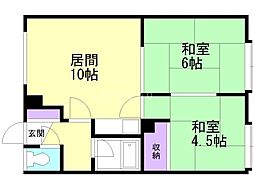 丸亀マンション2号荘 2階2LDKの間取り