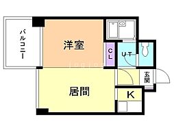 ハウスオブリザ菊水弐番館 1階1DKの間取り