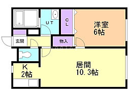 パールハイム直 1LDKの間取図画像