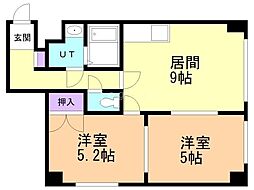 プログレスコート弐番館 2階2LDKの間取り