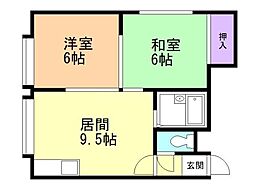 タウニーハイム 2DKの間取図画像