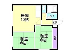 ウチダハイツA 2LDKの間取図画像