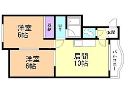 ハイムカトレアＡ棟 4階2LDKの間取り