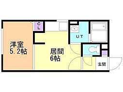 札幌市営東西線 菊水駅 徒歩5分の賃貸マンション 1階1DKの間取り