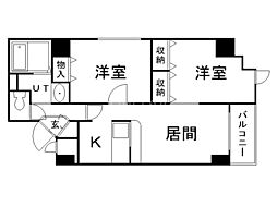 ペルドゥエープス美園 7階2LDKの間取り