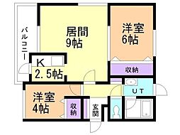 センティード北郷 2LDKの間取図画像