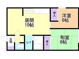 コーポ岡部 2LDKの間取図画像
