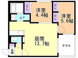 ブランシャールCIEL学園前 2LDKの間取図画像