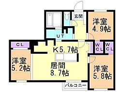RITSGRANDE菊水上町 3LDKの間取図画像