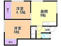 第1ユーキ荘 2LDKの間取図画像