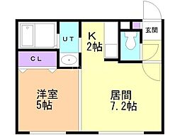 キャステル東札幌 1LDKの間取図画像
