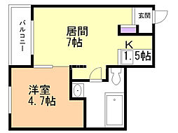 フレンズ本通南 1LDKの間取図画像