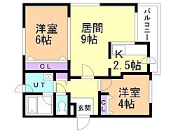 センティード北郷 2LDKの間取図画像