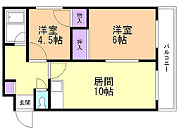 第1粕谷マンション 2LDKの間取図画像