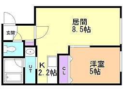 AKUBI東札幌 1LDKの間取図画像