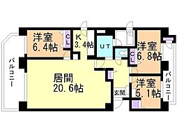 ネオシティ愛東札幌館 3LDKの間取図画像
