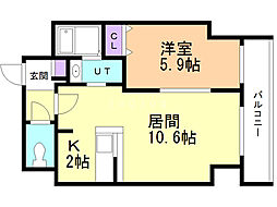 サンコート本郷通ガーデンヒルズ 1LDKの間取図画像