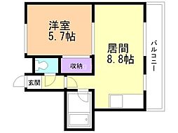レインボーカズ栄通21丁目 1LDKの間取図画像