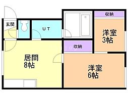 原田ハイツ 2DKの間取図画像