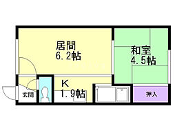アーバンハイツB 1LDKの間取図画像