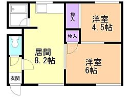 ファミールみかみA棟 2DKの間取図画像