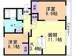 ハイム・エトワールB 2LDKの間取図画像