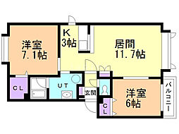 グランシャリオA 2LDKの間取図画像
