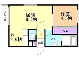 バイラ白石本通 1LDKの間取図画像