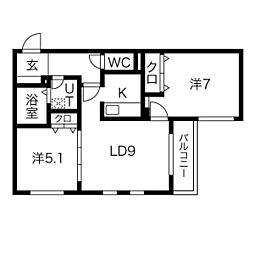 フラッツ本郷通 2LDKの間取図画像