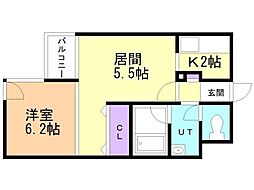 メゾンエクレーレ本郷通8丁目 1LDKの間取図画像