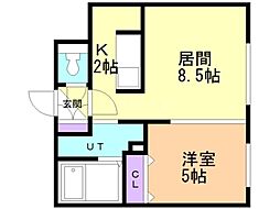 シティプレミア豊平 1LDKの間取図画像