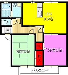 ヴァロンドール角田C棟 2LDKの間取図画像