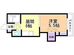 プリンスハイツ 1階1DKの間取り