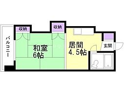 ホワイトヒルハウス 1階1DKの間取り